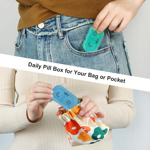 HRX Package Little Daily Pill Box Case AM PM for 7 Day, Small Pocket Purse Pills Holder, Cute Drug Organizer Container 2 Times a Day...