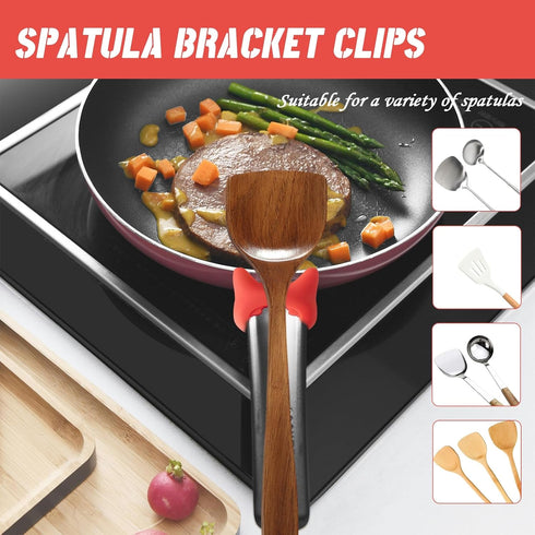Spoon Pot Holder Spatula Clips for Pan, Spoon Holder for Pot Silicone Clip for Spoon, Heat Resistance Non-Slip Silicone Pot Spoon Holder Clips 2 P...