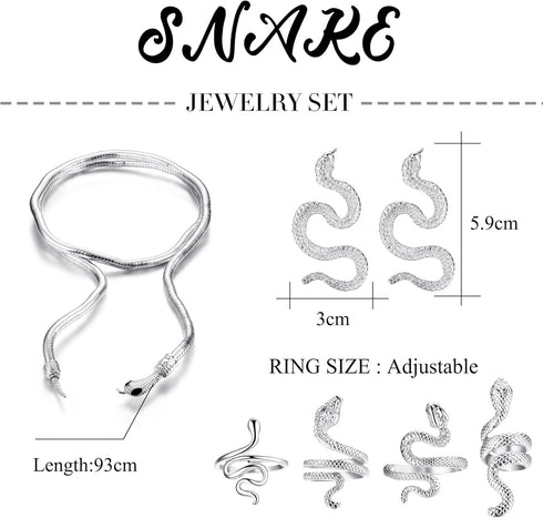 FIBO STEEL Snake Jewelry Set Snake Necklace Ring Earrings for Women Dangle Earrings Gold Snake Earrings Knuckle Rings Adjustable Necklace Hallowee...