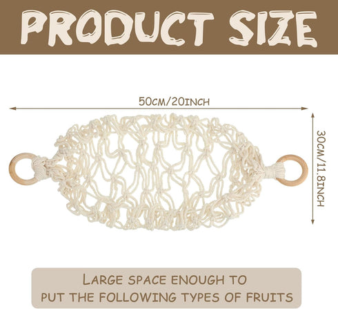 2 Pcs 11.8 x 20 Inch Large Macrame Fruit Hammock Under Cabinet Veggie Banana Hammock Hanging Fruit Basket Saves Counter Space for Kitchen Hand-wov...