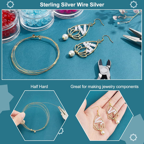 PH PandaHall 2m/6.5 Feet Sterling Silver Wire, 26 Gauge Half Hard Golden Jewelry Making Wire 0.4mm Round Beading Wire for Crafting Sculpting Brace...