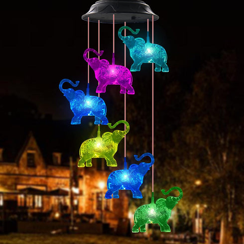 Elephant Waterproof LED Solar Powered Memorial Wind Chimes with Lights, Housewarming Gifts for Garden Outdoor Patio Yard Lawn Decor...