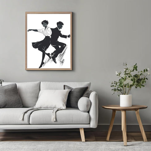 Posterizer 1 pcs-minimalist illustration features two characters mid-dance 1-Sports & Hobby Art-Abstract & Modern Art-Gift for Art Lovers- unframe...