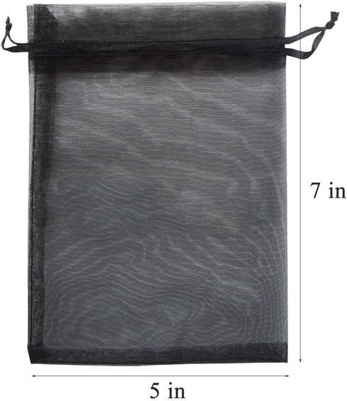 50 Pcs Per Pack 5x7 Gifts Wrap Bags Black, Organza Sheer Fabric, Drawstring Transparent Mesh Bags for Baby Shower Favor,Anniversary,Dried Lavender...