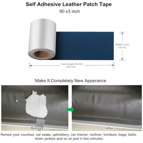 ILOFRI Self Adhesive Leather Repair Patch Tape 3x60 inch, Vinyl and Leather Repair Kit for Couches, Furniture, Car Seat, Boat Seat, Sofa, Vinyl Up...