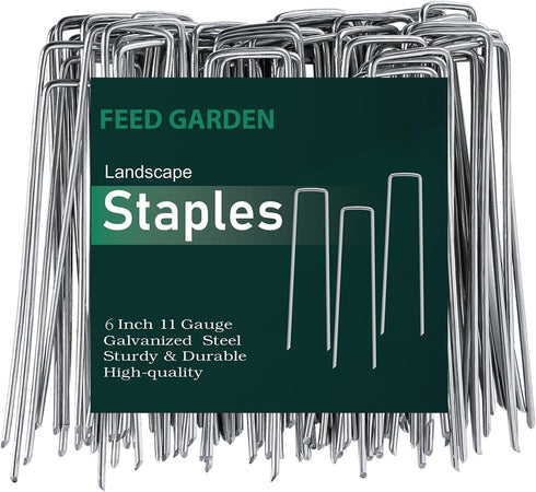 FEED GARDEN 6 Inch 25 Pack Galvanized Landscape Staples 11 Gauge Anti-Rust Garden Stakes Tent Stakes Landscaping Fabric SOD Pins Yard Stakes for W...