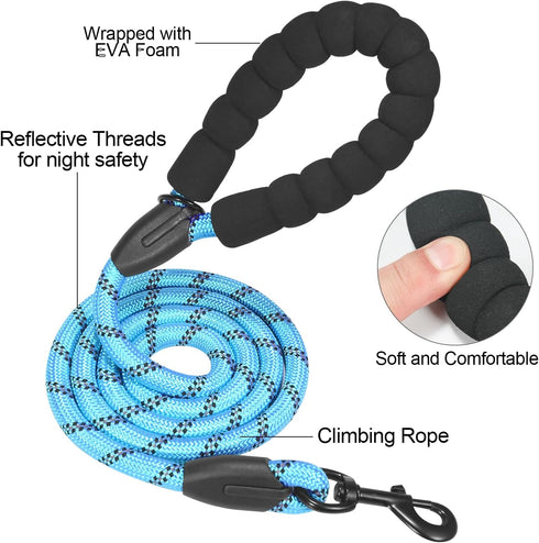 Rope Dog Leash 5 FT for Puppy and Small Dogs,Heavy Duty Dog Rope with Comfortable Padded Handle,Waterproof Dog Leash for Walking,Reflective Nylon ...