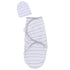 Adjustable Swaddle and Beanie Set Jersey Knit Cotton for Baby Boy Or Baby Girl from 0-3 Months, Grey Dotted Stripes...