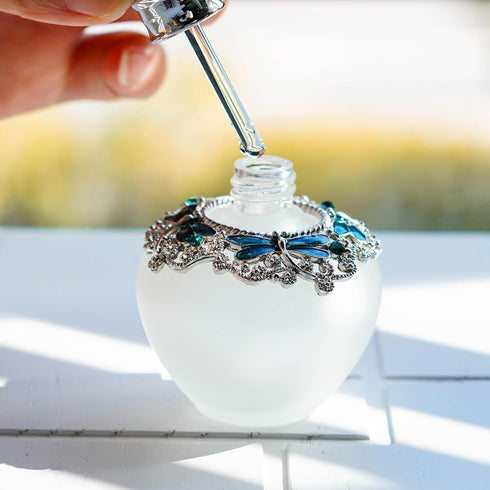 YU FENG 40ml Fancy Empty Crystal Perfume Bottle with Green Dragonfly Stopper Rhinestones Bejewelled Refillable Glass Bottle Containers...