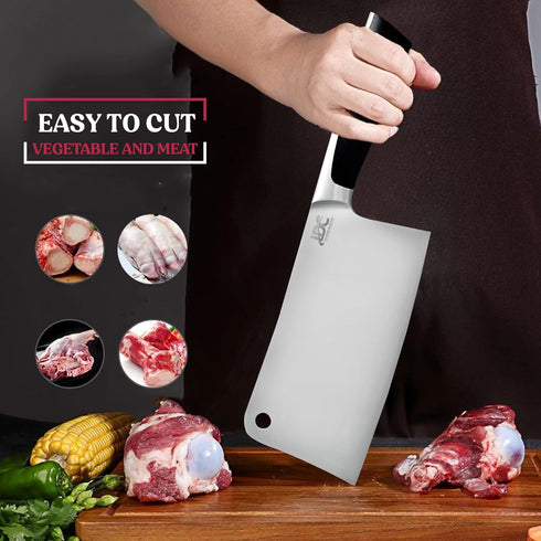 LDC Meat Cleaver 7" Inch Knife - High-Carbon Stainless Steel for Heavy-Duty, Chef Knife for Meat and Vegetable Slicing, Mincing and Chopping....