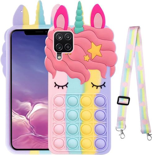 for Samsung Galaxy A12 5G Phone Case, for Samsung A42 5G Case with Strap Lanyard Push Pop Bubble 3D Cartoon Toys Funny Kawaii Cute Silicone Shockp...