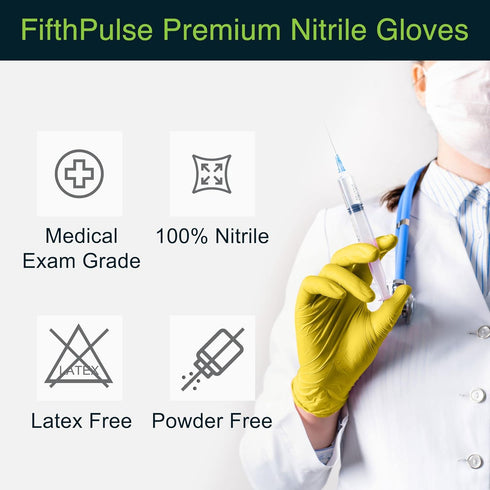 FifthPulse Yellow Nitrile Disposable Gloves - 50 Count - 3 Mil Nitrile Gloves Medium - Powder and Latex Free Rubber Gloves - Surgical Medical Exam...