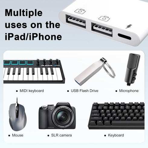 iPad to USB Adapter, USB for iPad, iPhone to USB Adapter Compatible iPhone/iPad,Plug N Play,Compatible with USB Flash Drive.Support iOS 16....