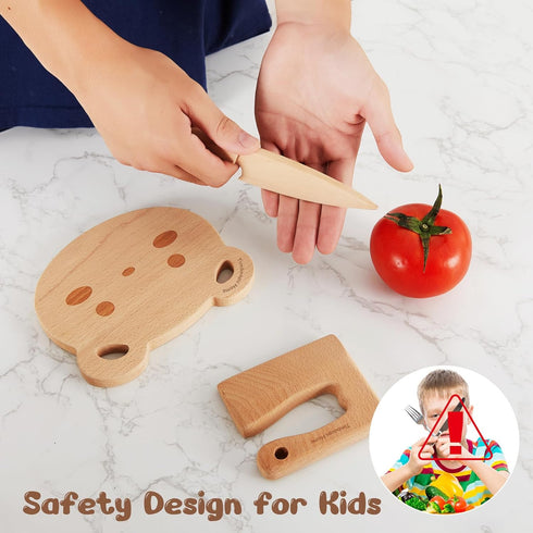 Wooden Kids Toddler Knife Set, Cutting Board and Safe Knife Set for Real Cooking, 3 Pcs Toddler Kitchen Tools, Cooking and Baking for Little Chefs...