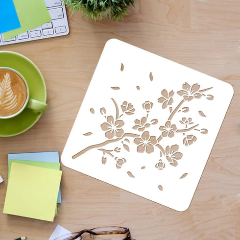FINGERINSPIRE Cherry Blossom Stencil Template 11.8x11.8inch Plastic Cherry Blossom Branch Drawing Painting Stencils Square Reusable Flowers Stenci...