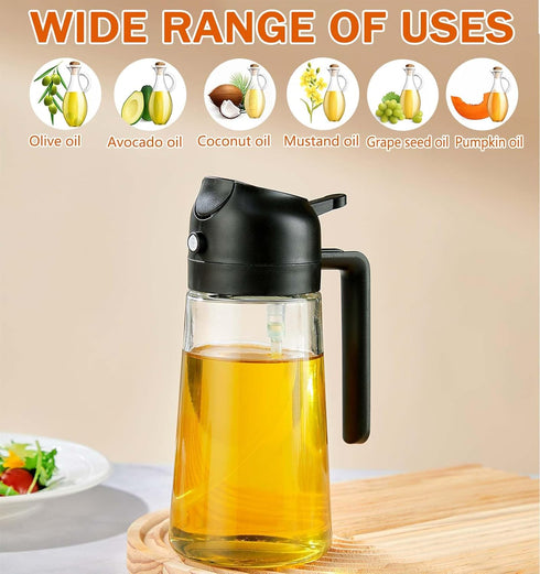 16oz Oil Sprayer for Cooking - 2 in 1 Spray & Pour Olive Oil Dispenser - 470ml Glass Spray Oil Bottle - Kitchen Gadgets...