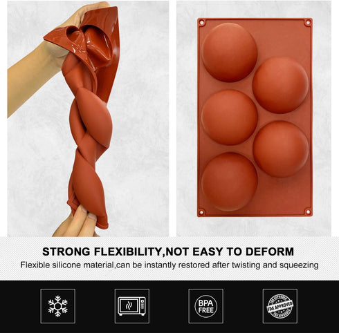 Extra Large 5-Cavity Semi Sphere Silicone Mold, 3 Packs Half Sphere Silicone Baking Molds for Making Chocolate, Cake, Jelly, Dome Mousse...