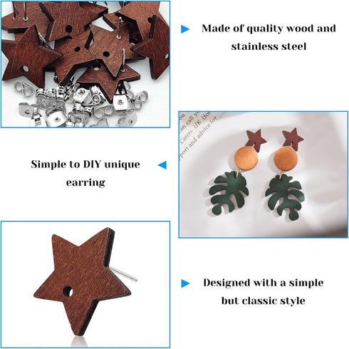 Wood Earring Studs for Jewelry Making,70Pcs Wooden Earrings Posts for Earring Findings Wood Stud Earring Posts with Loop Earring Pin Studs Bulk wi...