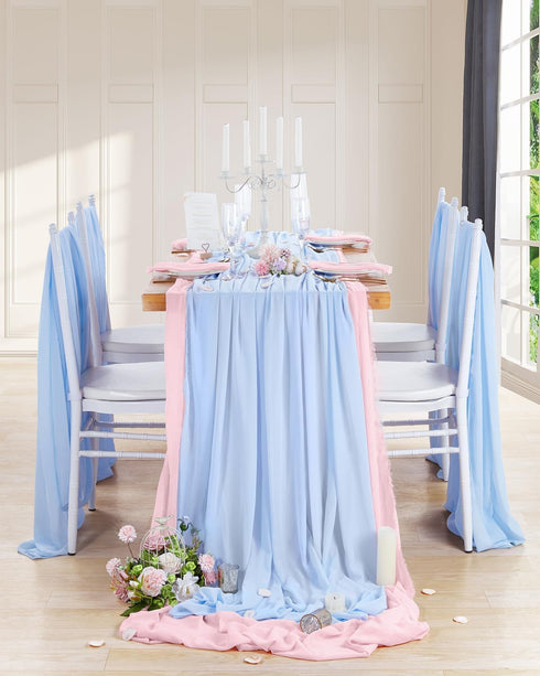 Blue Chiffon Table Runner 10Ft Long 27x120 Inches Romantic Wedding Linens Sheer Bridal Party Table Decorations...