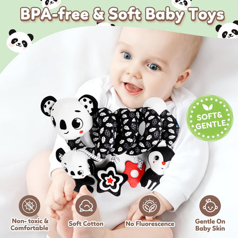 Baby Carseat Toy Black & White Rattle Spiral Hanging Activity Stroller Toy for Newborns Boys and Girls - Coala...