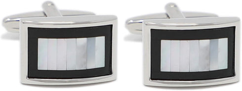 Mother Of Pearl And Onyx Rim Curve Rectangle Men Cufflinks Wedding Gift Father's Day Gift Cuff Links...