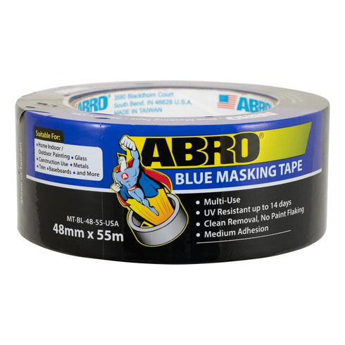 ABRO Masking Tape, 48mm x 55M, All Purpose Blue Masking Tape for Temporary Labeling and Marking, Easy Tear, Clean Removal, Painters Tape for DIY a...