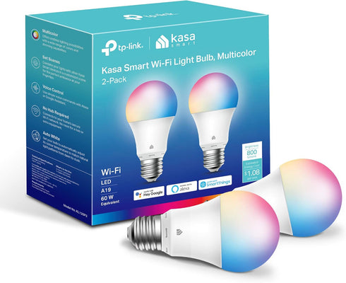 Kasa Smart Light Bulbs, Full Color Changing Dimmable Smart WiFi Bulbs Compatible with Alexa and Google Home, A19, 60 W 800 Lumens,2.4Ghz only, No ...