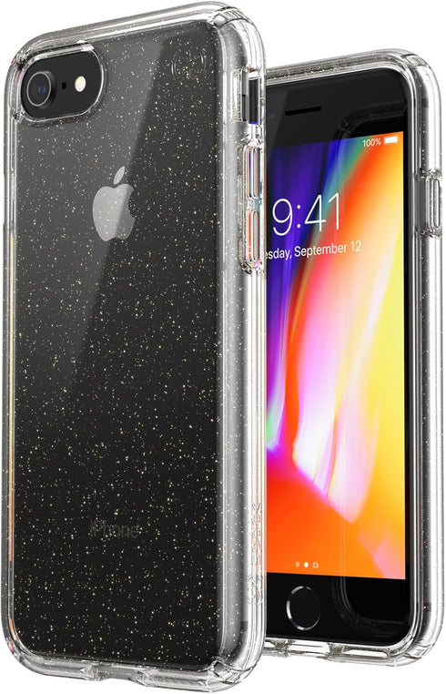 Speck Products Presidio Perfect-Clear with Glitter iPhone SE (2022)| iPhone SE (2020)| iPhone 8| iPhone 7 Case, Clear with Gold Glitter...