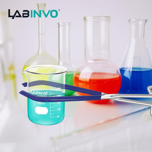 Lab Beaker Tongs, with Blue Rubber Coated Ends Clamping Tools, Chrome Plated Steel Beaker Pliers for 50mL - 2000mL Capacity Beaker, IN-BT150...