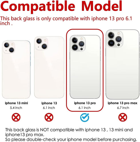 Back Glass Replacement for iPhone 13 pro 6.1 inches (Silver) All Carriers with Repairing Tool Kits...