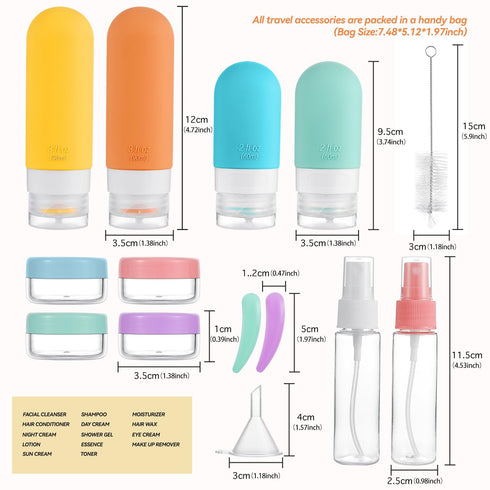 16 Pack Travel Bottles Set - TSA Approved Leak Proof Silicone Squeezable Containers for Toiletries, Conditioner, Shampoo, Lotion & Body Wash Acces...