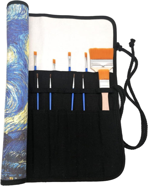 Paint Brush Holder Art Supplies, Artist Brush Holder & Storage Organizer Roll-Up Case Bag, Protect Acrylic Oil Watercolor Paintbrushes (Starry Nig...