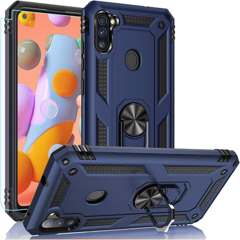 for Galaxy A11 Case, Military Grade Heavy Duty Armor Protection Phone Case Cover with HD Screen Protector Magnetic Ring Kickstand for Galaxy A11 (...