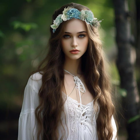 Vivivalue Fairy Flower Crown Blue Floral Headband Elf Headpiece for Women Girls Princess Wedding Bridal Shower Photo Prop Cosplay Renaissance...