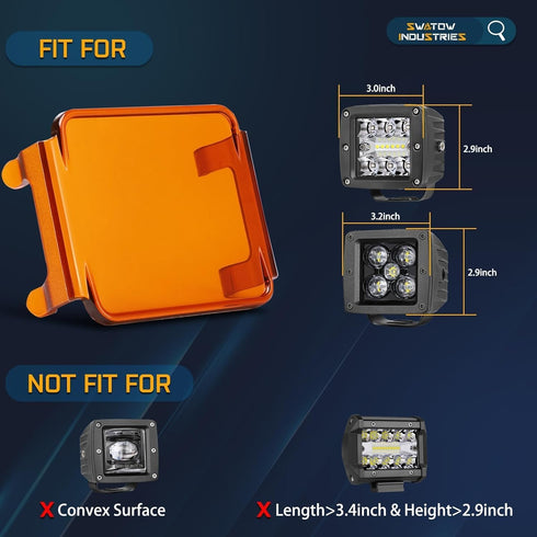 2PCS 3 Inch Pod Light Covers Amber LED Pods Cover Amber LED Light Bar 3x3 Square Work Lights Cube Covers Ditch Pods PC Lens Cover...