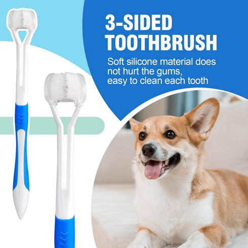 Dog Toothbrush Set - 3-Sided Dog Toothbrush Set for Dogs, Cats and Puppies - Soft Silicone Bristles for Easy Cleaning and Safety...