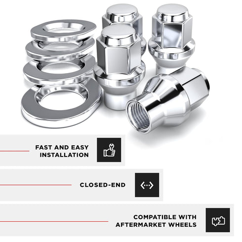 White Knight 1/2"-20 Thread Lug Nuts for Aftermarket or Factory Wheels - 4 Chrome Lug Nuts - ET Bulge Seating - Carbon Steel for Durable Construct...