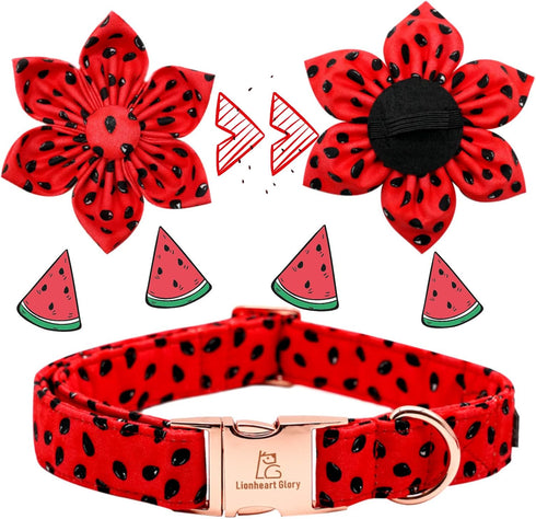 Lionheart glory Summer Dog Collar with Flower, Fruit Print Female Dog Collar Flower for Small Medium Large Dogs Adjustable Dog Flower Collar Bow...