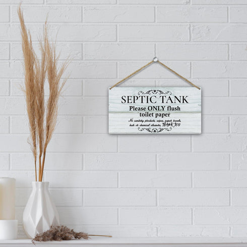 10 Inch by 5 Inch Decor Bathroom Door Hanging Wooden Signs, Rustic Bathroom Septic Tank Only Flush Toilet Paper Sign, Restroom Decor Wall Art Sign...