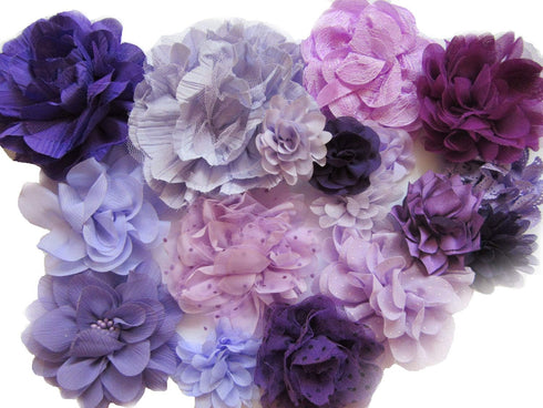 YYCRAFT 15pcs Purple/Lavender Chiffon Lace Hair Flower for Girls Headband Baby Flowers Bows,Crafts,Party Decoration(2"-4.5")...