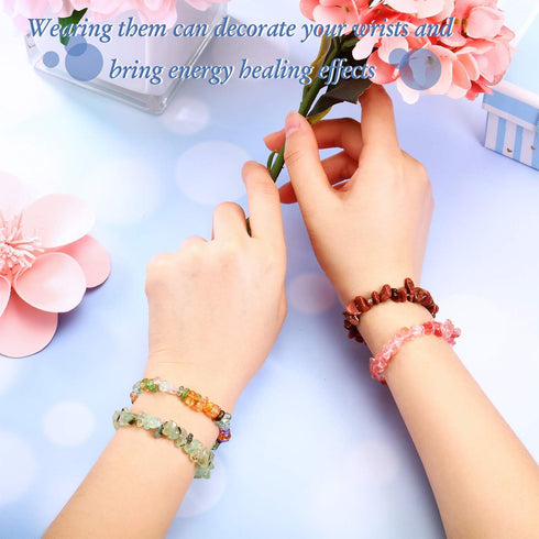 Hicarer 15 Pieces Crystal Chip Bracelets Set Natural Gemstone Bracelets Crystal Stretch Bracelets Irregular Chips Beads Bracelet for Women Girls...