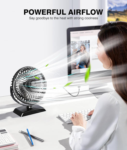 JZCreater Desk Fan, USB Desk Fan, 3 Speeds with Strong Airflow, 4.9 Inch Quiet Small Portable Table Fan, 360° Rotate Personal Cooling Fan For Bedr...