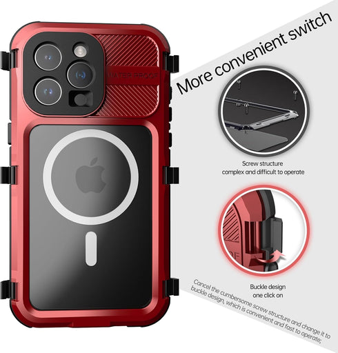 Designed for iPhone 15 Pro Max Metal Waterproof Case with Built-in Screen Protector, Metal Tough Cover Shockproof Dustproof Sturdy Durable Protect...