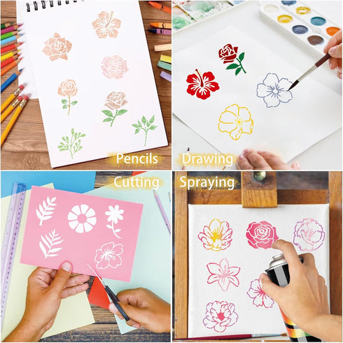 70pcs Small Flower Stencils for Painting on Wood Tiny Nature Leaf Stencils and Patterns Leaves Vine Stencil Floral Template Paint Stencils on Art ...