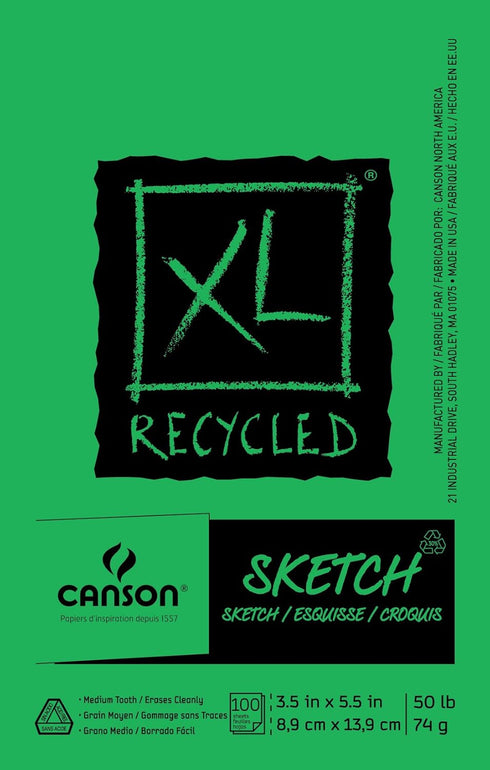 Canson XL Series Sketchbook, Recycled, Foldover Pad, 3.5x5.5 inches, 100 Sheets (50lb/74g) - Artist Paper for Adults and Students - Graphite, Char...