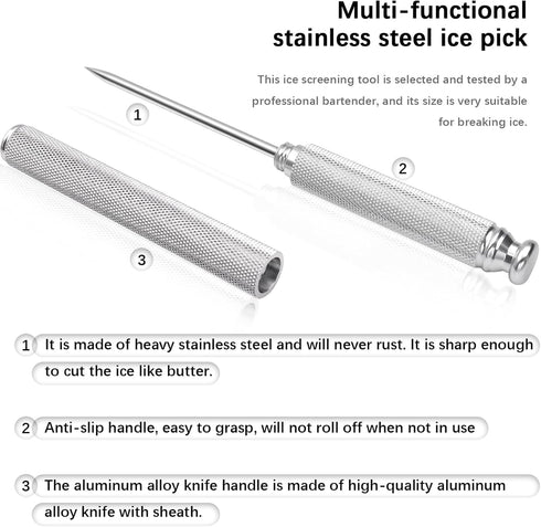 Ice Picks Aluminium Alloy Handle Stainless Steel Knife With Safety Cover Ice Tool Kitchen Tool for Restaurant Bar Home...