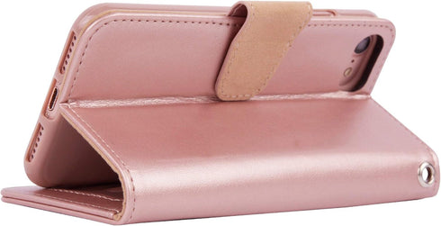 Arae Case for iPhone SE 2022 / iPhone SE 2020 / iPhone 8 / iPhone 7, Wallet Case with Card Holder PU Leather Flip Cover, Rose Gold...