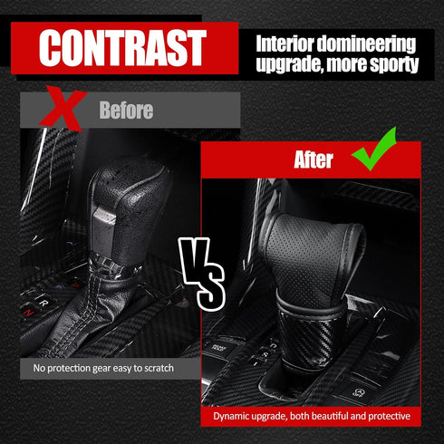 1 PC Car Shift Knob Cover, Perforated Breathable Sweat-Absorbent Leather Shift Lever Anti-Scratch Protective Cover, Side Opening Design for All Se...