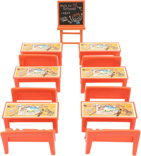 TOYANDONA Miniature Locker 13pcs Classroom for Dolls Miniature Desk and Chair Blackboard Model Doll House Miniature Accessory Classroom Desk...