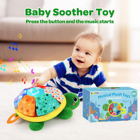 KMUYSL Baby Toys 0 to 12 Months, Musical Stuffed Animal Toys for 0-6 6-12 Months, Plush Sensory Turtle Toys with Crinkle, Infant Tummy Time Toys f...